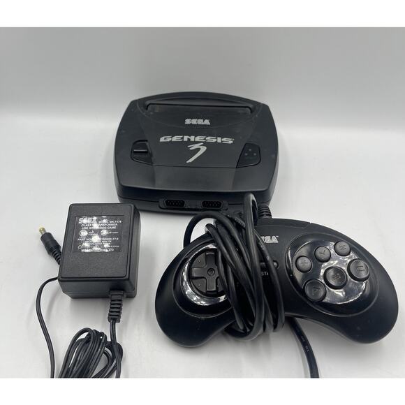 Sega Genesis 3 Console w/ Original 6 Button Controller & OEM Adapter - Black - Picture 1 of 11